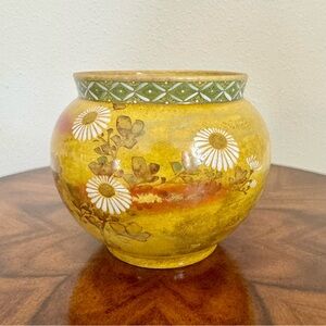 Antique Japanese Ceramic Planter Hand Painted Floral Decoration 5 1/2”
